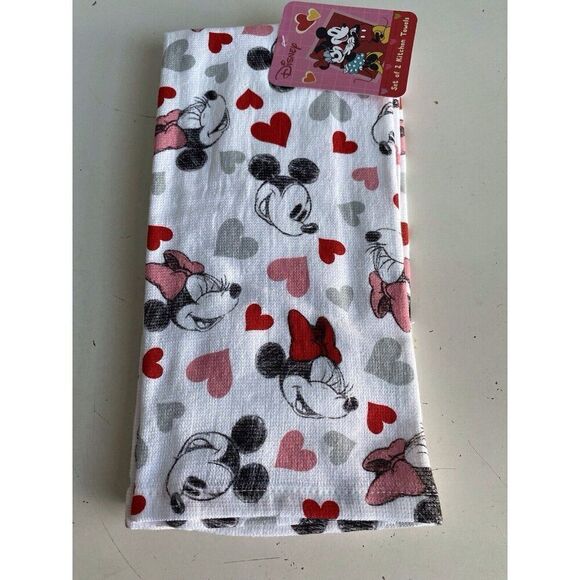 2 Pk Disney Mickey Minnie Mouse Hearts Valentines Kitchen Towels 16 X 26” NEW - Picture 1 of 12